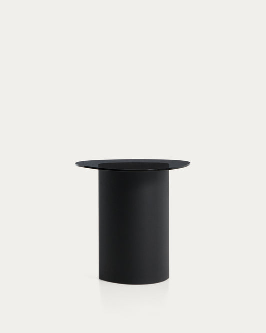 Table d’appoint Olir en verre trempé et acier noir 48 x 46,8 cm