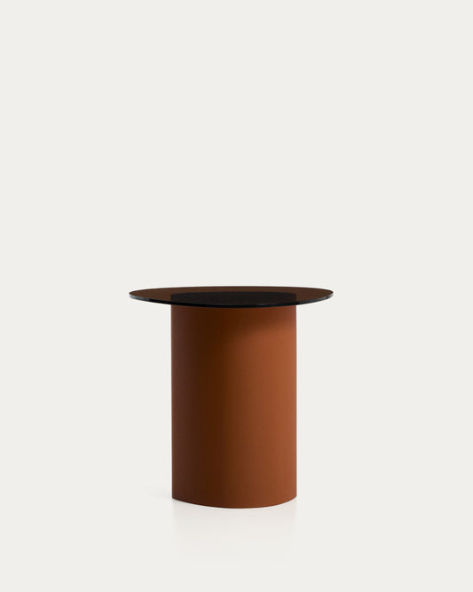 Table d’appoint Olir en verre trempé et acier marron 48 x 46,8 cm