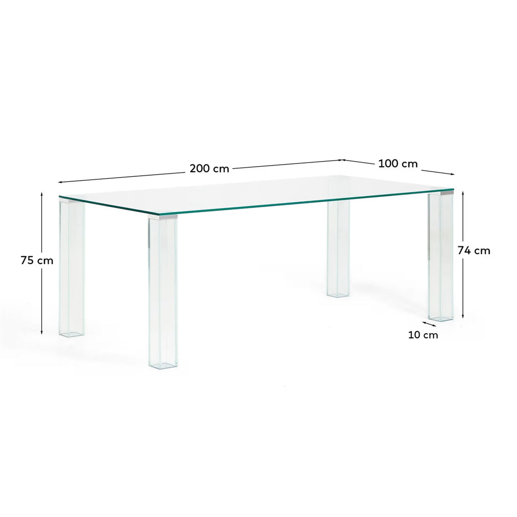 Table Adularia en verre trempé transparent 200 x 100 cm