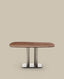 Table Melvar en placage de noyer et pieds avec base en acier inoxydable brossé 150 x 150 cm