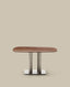 Table Melvar en placage de noyer et pieds avec base en acier inoxydable brossé 121 x 121 cm