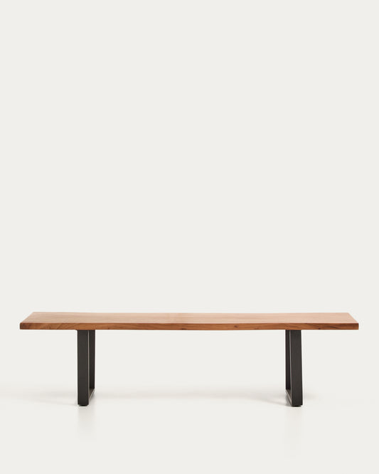 Banc Uxue en bois d’acacia et pieds en acier noir 180 x 45 cm