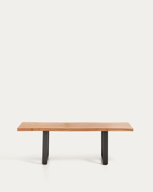Banc Uxue en bois d’acacia et pieds en acier noir 140 x 45 cm
