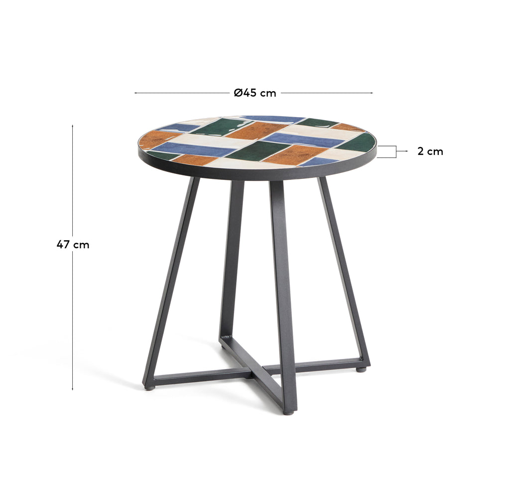Table d’appoint ronde Tella en acier galvanisé graphite et carreaux multicolores Ø45 cm