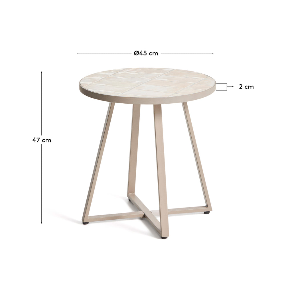 Table d’appoint ronde Tella en acier galvanisé et carreaux beiges Ø45 cm