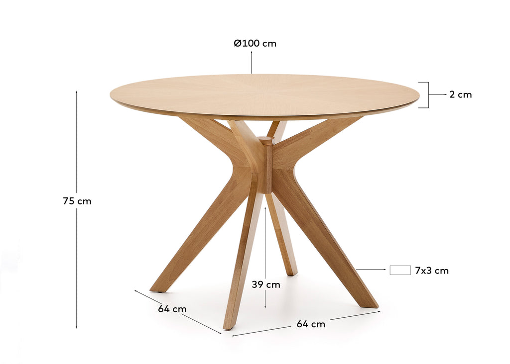 Table Ronde Naanim en placage de chêne Ø 100 cm