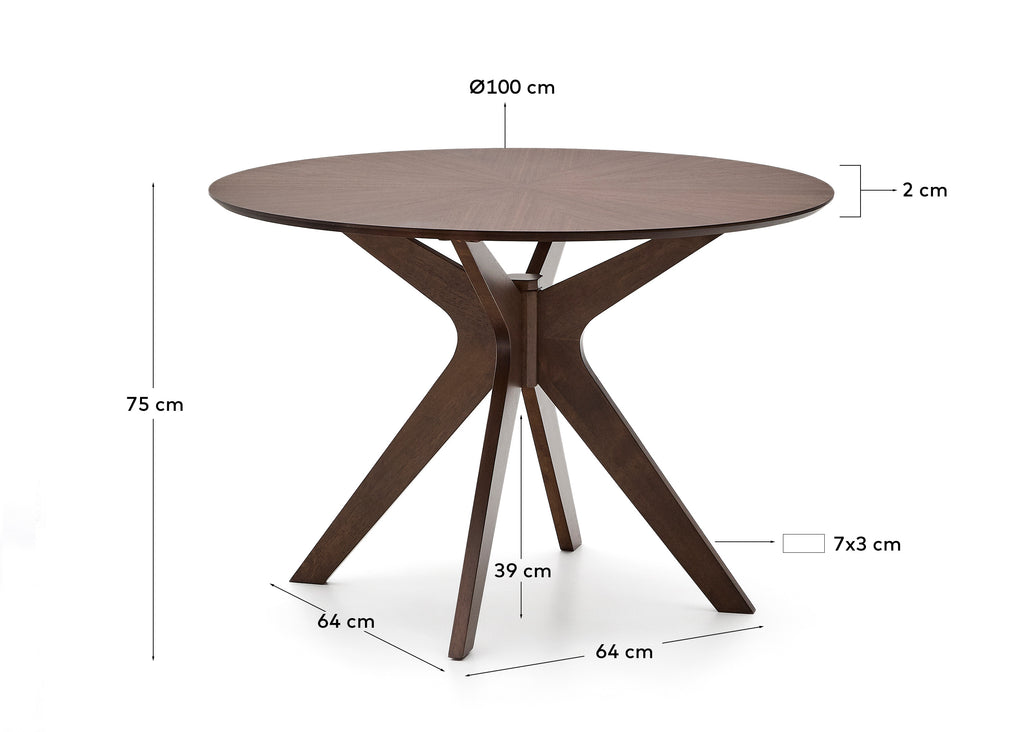 Table Ronde Naanim en placage de noyer Ø 100 cm
