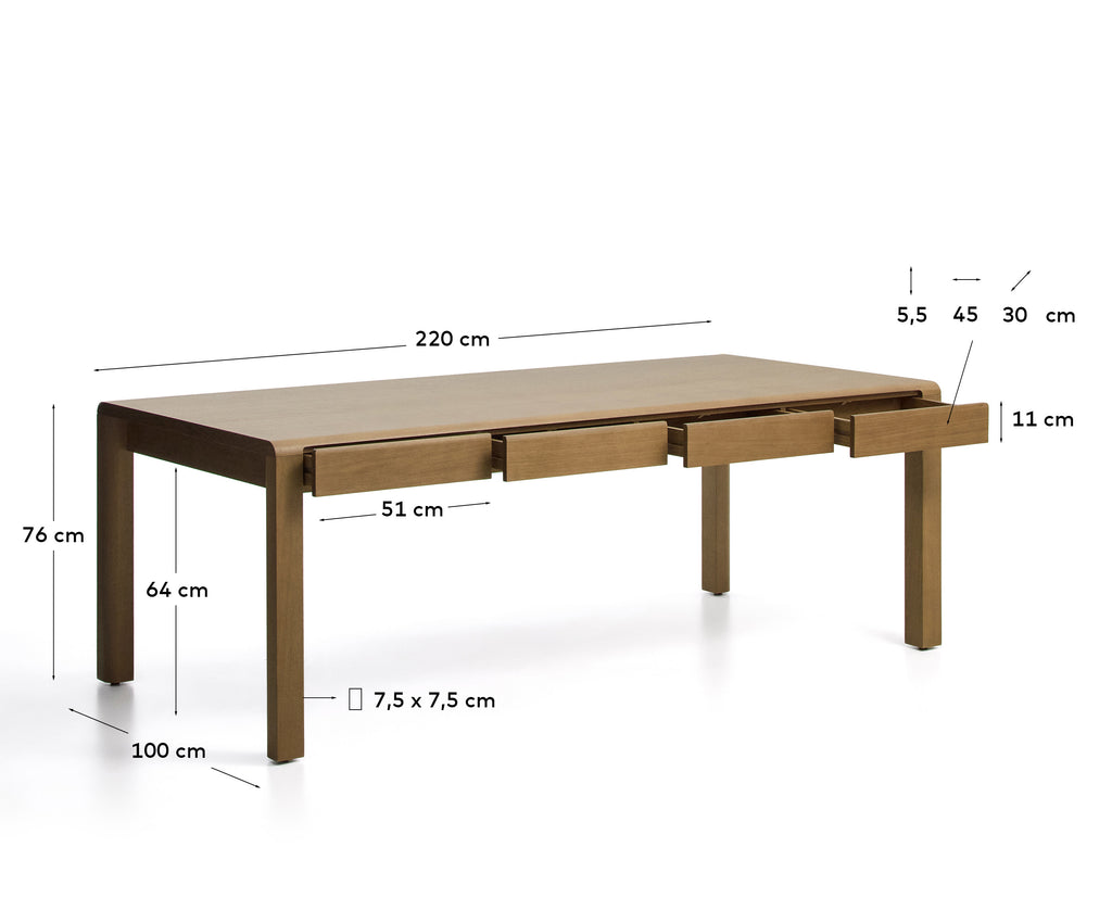 Table Arelida en placage et bois de chêne finition marron clair 220 x 100 cm FSC Mix Credit
