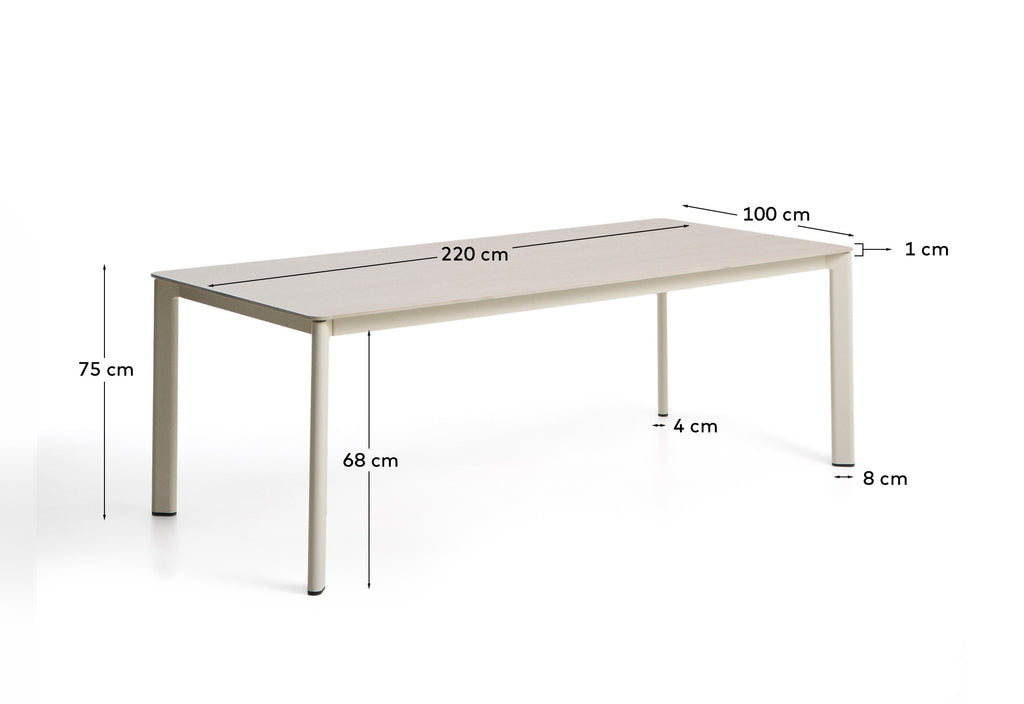 Table Anafi en pierre frittée et aluminium écru 220 x 100 cm