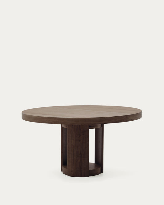 Table ronde extensible Artis en bois massif et placage de chêne avec finition ton noyer FSC 100 % 150 (200) x 80 cm