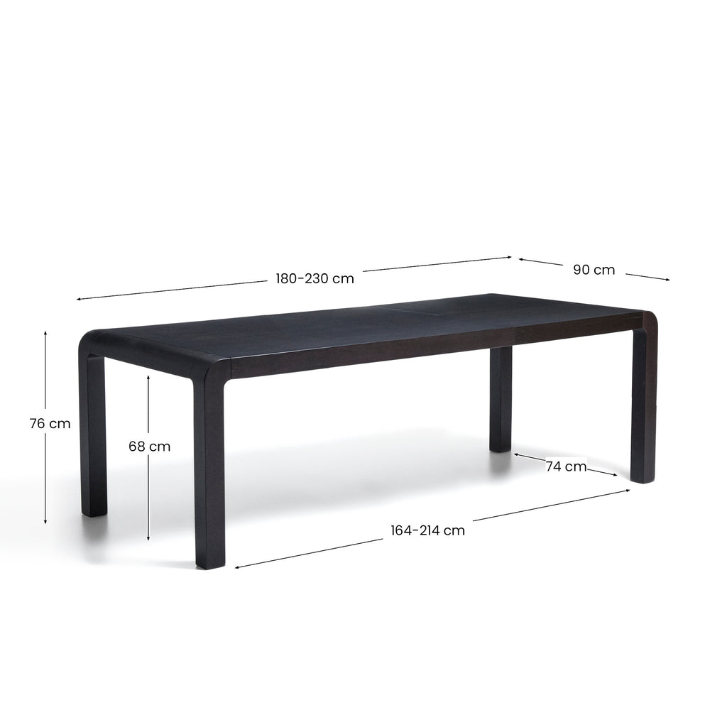 Table extensible Erisia en bois de chêne massif finition ébonisée 180 (230) x 90 cm FSC 100%