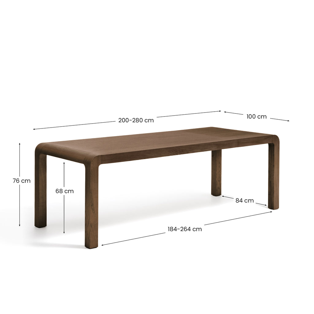 Table extensible Erisia en bois de chêne massif finition ton noyer foncé 200 (280) x 100 cm FSC 100%