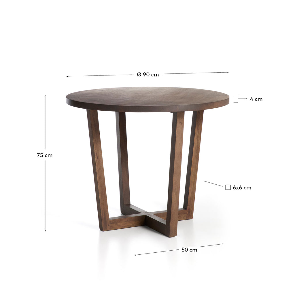 Table ronde Nahla en bois de manguier avec finition ton noyer Ø 90 cm FSC 100 %