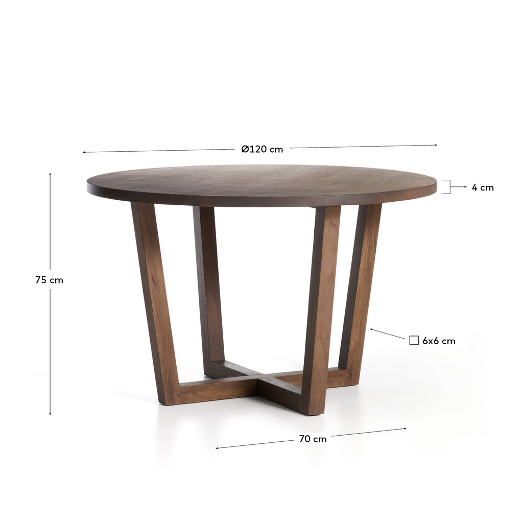 Table ronde Nahla en bois de manguier avec finition ton noyer Ø 120 cm FSC 100 %