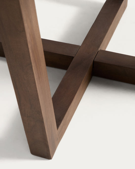 Table ronde Nahla en bois de manguier avec finition ton noyer Ø 120 cm