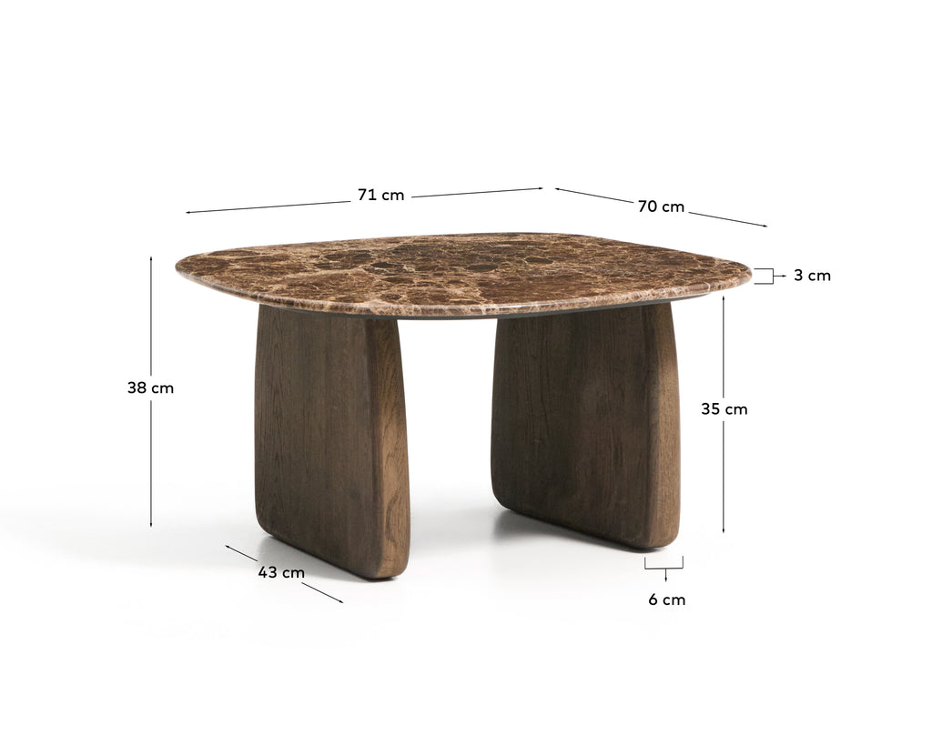 Table auxiliaire Pirita en marbre marron et pieds en bois de chêne avec finition foncée 71 x 70 cm FSC 100 %