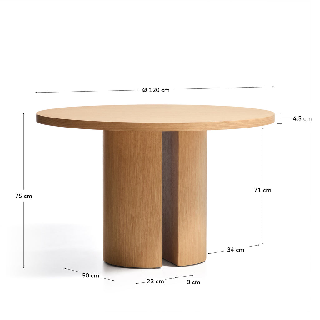 Table ronde Nealy en placage de chêne, finition naturelle Ø 120 cm