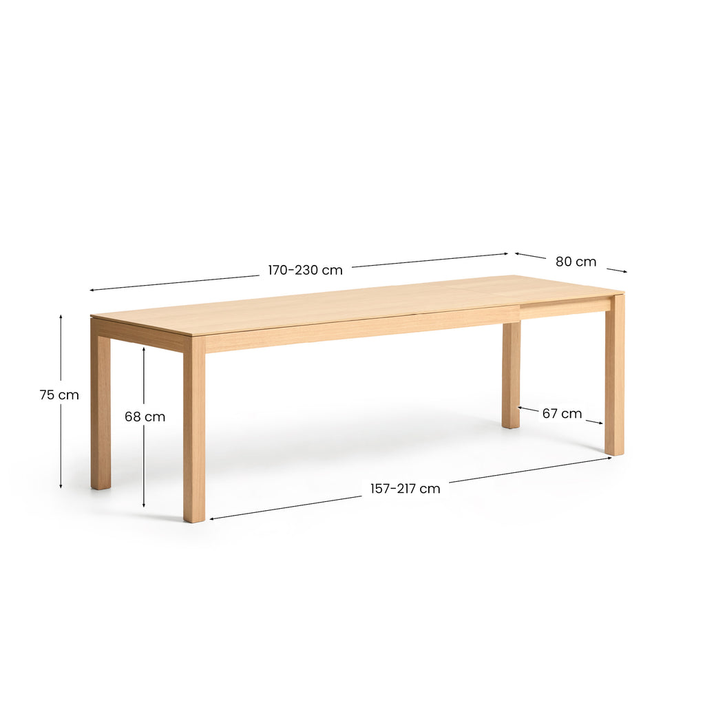 Table extensible Narevi en placage de chêne finition naturelle 170 (230) x 80 cm