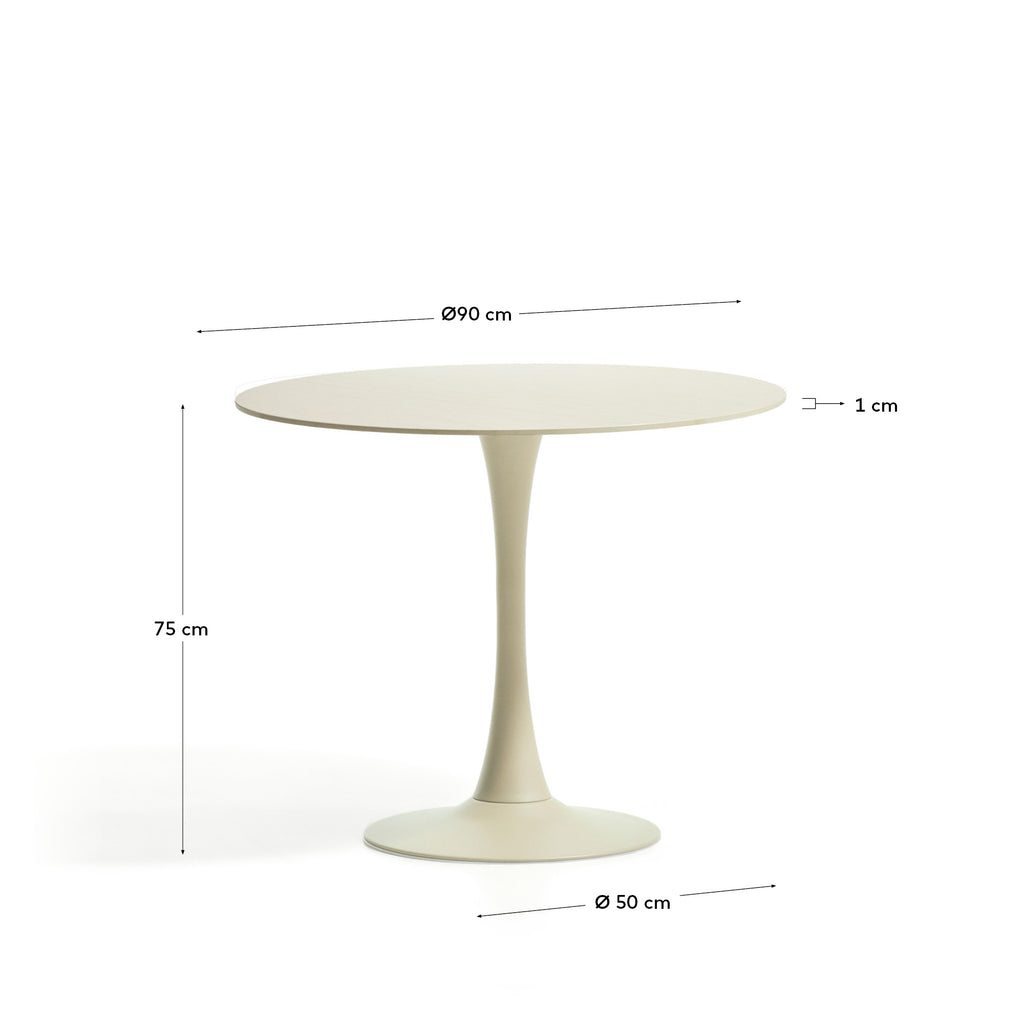 Table ronde Vedira en céramique écrue et acier beige Ø 90 cm