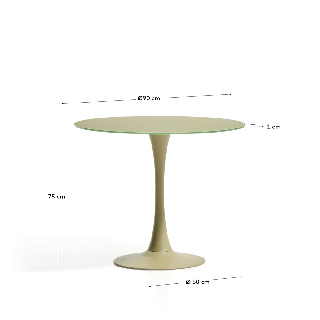 Table ronde Vedira en verre et acier vert Ø 90 cm