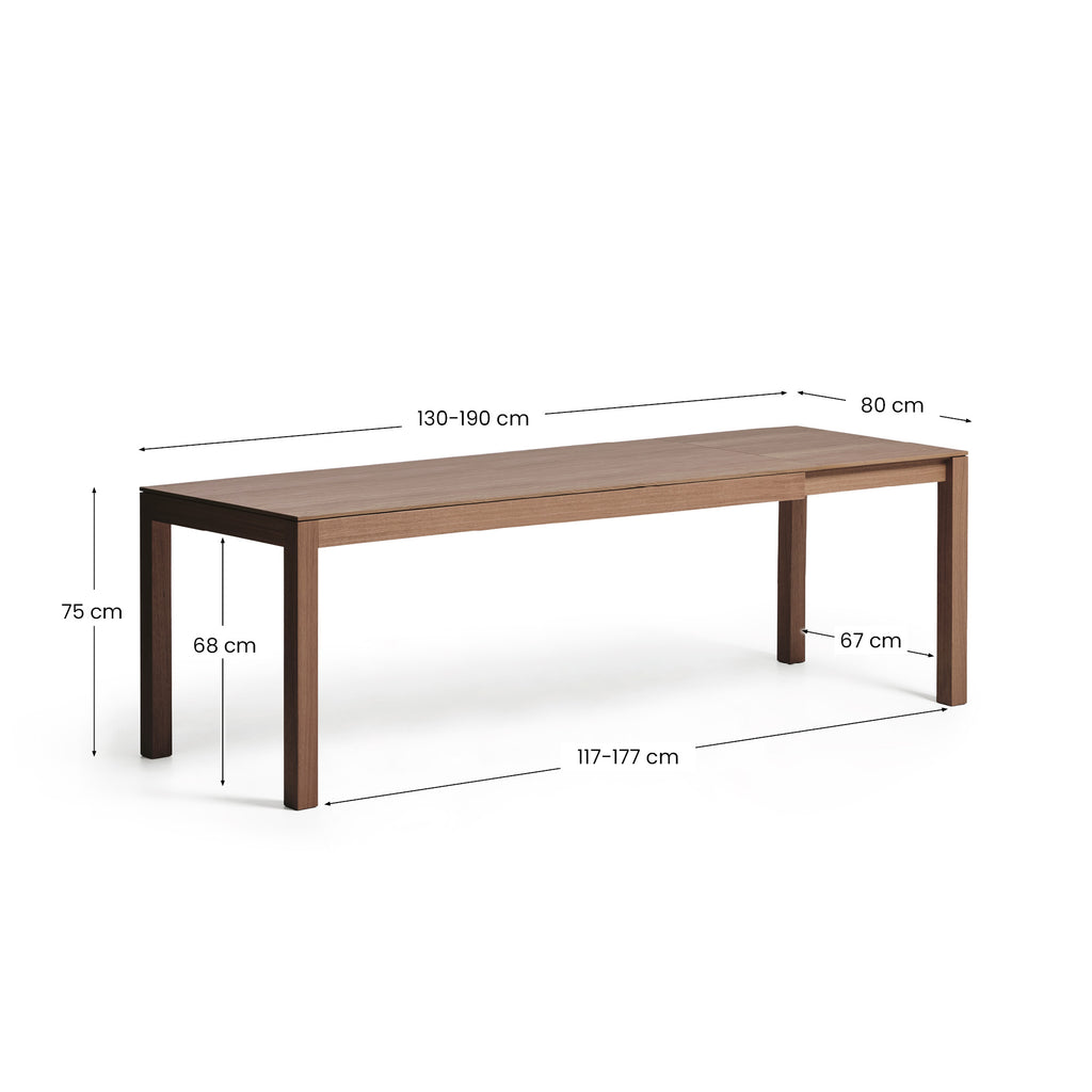 Table extensible Narevi en placage de chêne finition noyer 130 (190) x 80 cm