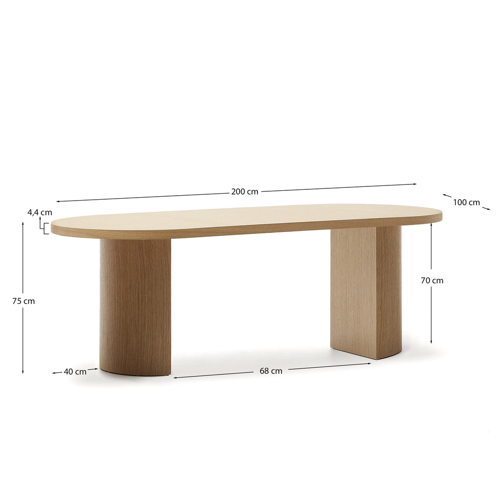 Table Nealy en placage de chêne, finition naturelle 200 x 100 cm