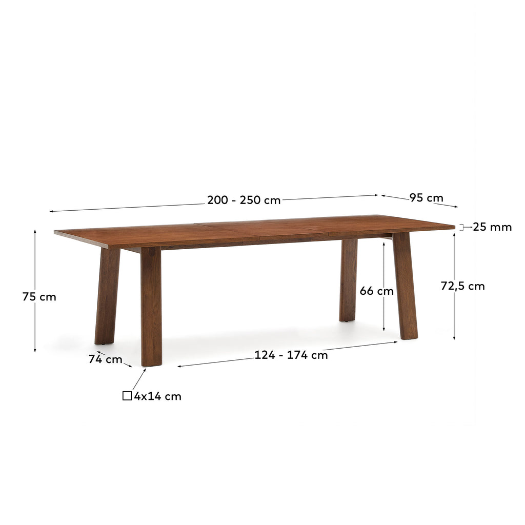Table extensible Arlen en placage et bois de chêne, finition noyer 200 (250)x95 cm, FSC Mix Credit