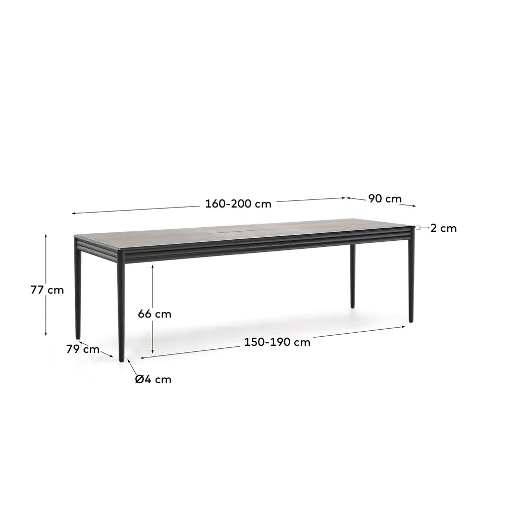 Table extensible Lenon en placage et bois de chêne noir 160(200)x90 cm, FSC Mix Credit