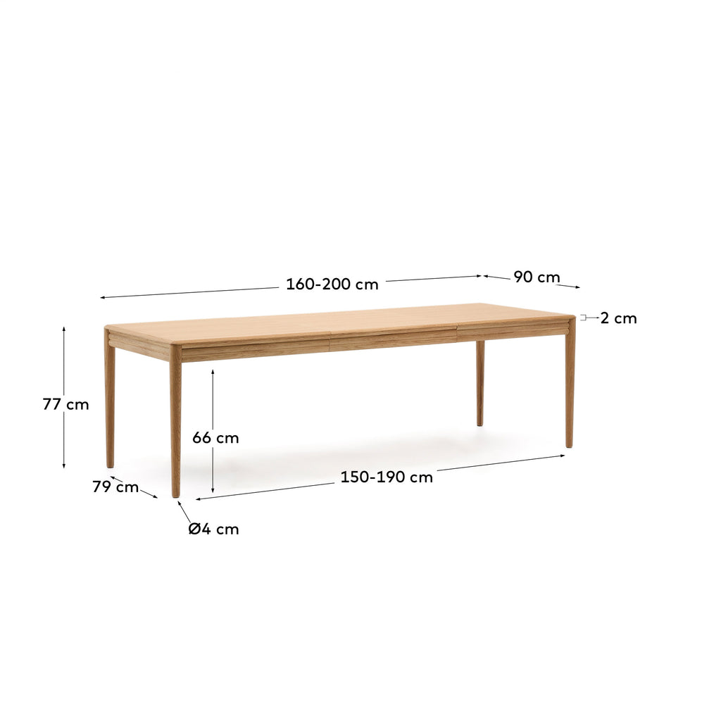 Table extensible Lenon placage et bois de chêne FSC MIX Credit natural 160(200)x90 cm