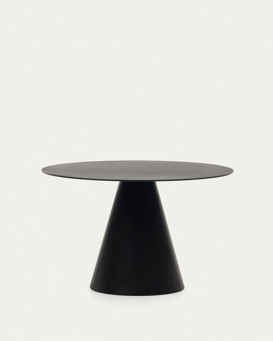 Table Wilshire en verre trempé et métal avec finition peinture noire Ø 120 cm