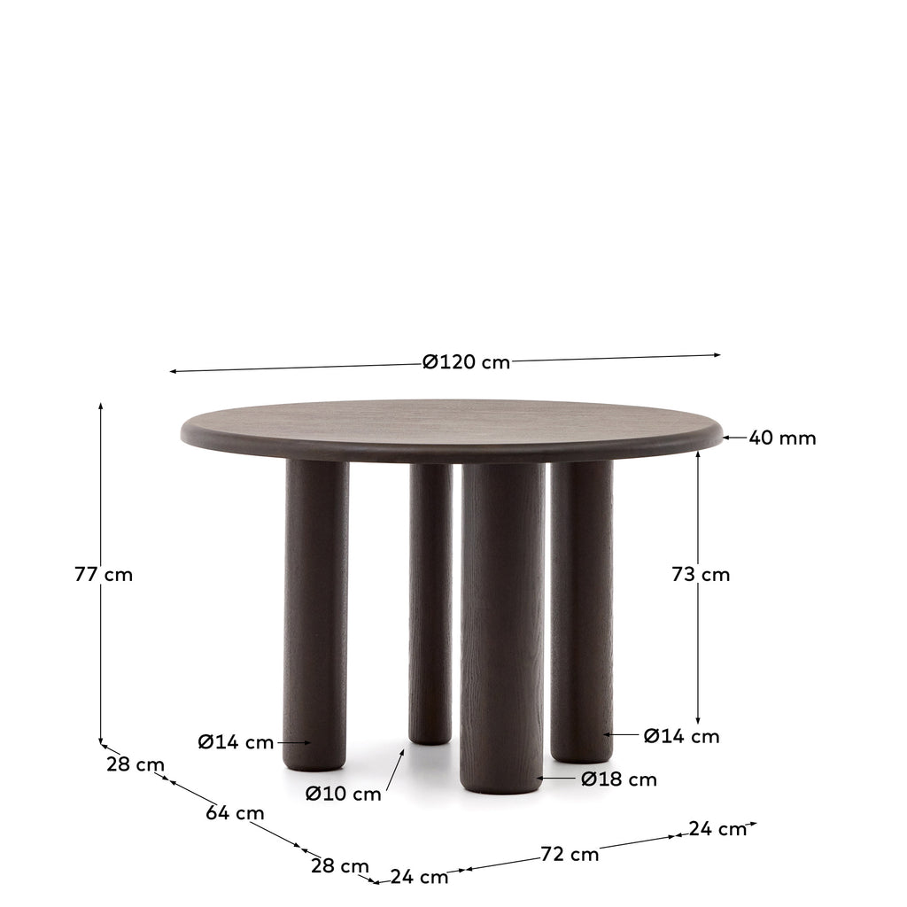 Table ronde Mailen en contre-plaqué de frêne avec finition foncée Ø 120 cm