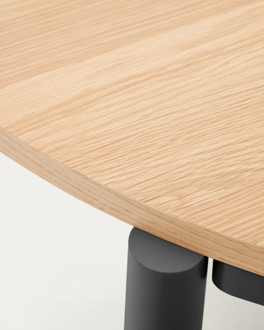 Table extensible Montuiri en placage de chêne et pieds en acier noir Ø120(200) x 90 cm