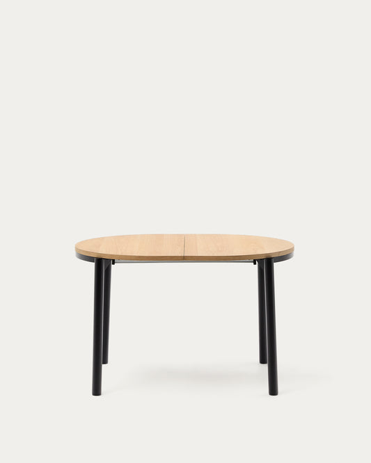 Table extensible Montuiri en placage de chêne et pieds en acier noir Ø120(200) x 90 cm