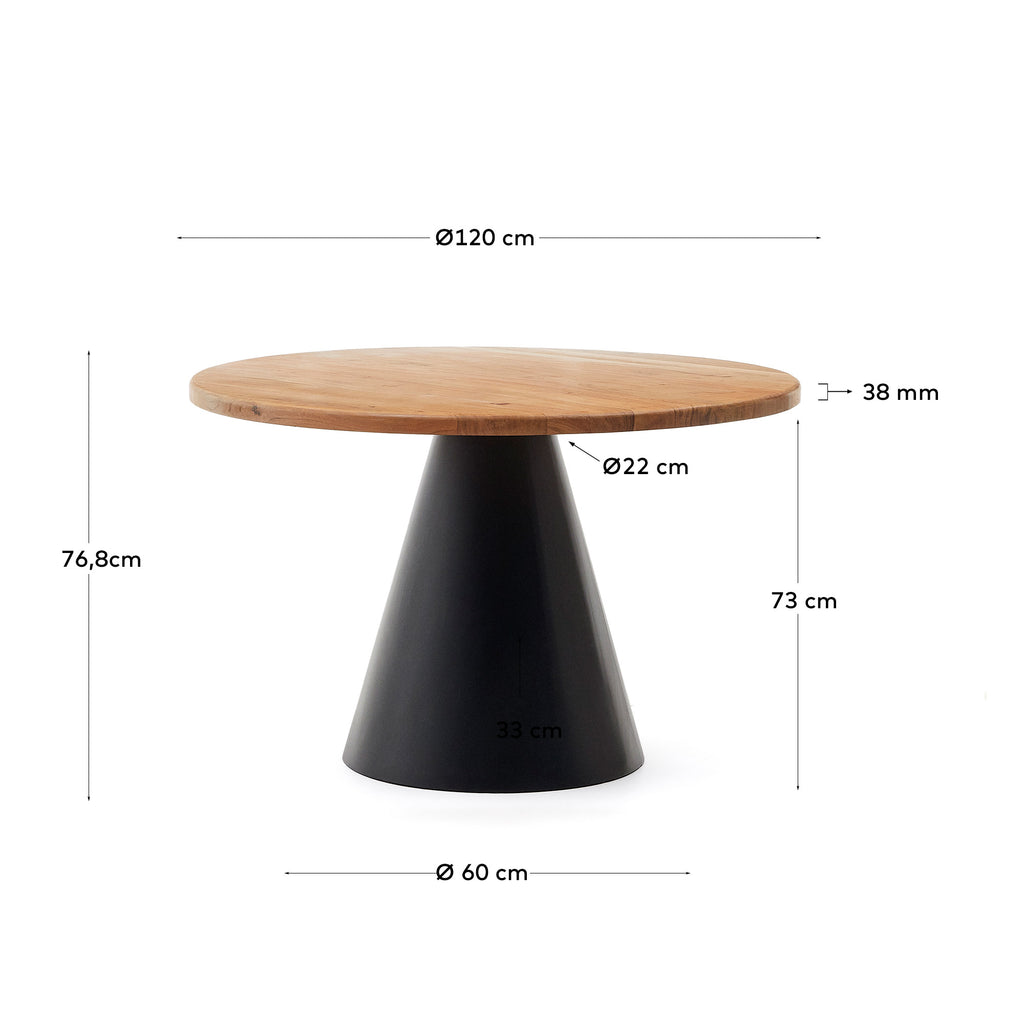 Table ronde  Wilshire en bois d'acacia et pieds en acier finition noire  Ø 120 cm