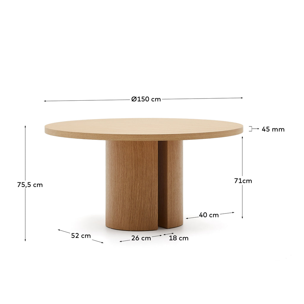 Table ronde Nealy en placage de chêne, finition naturelle Ø 150 cm