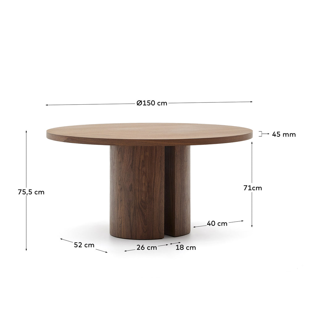 Table ronde Nealy en placage de noyer, finition naturelle Ø 150 cm