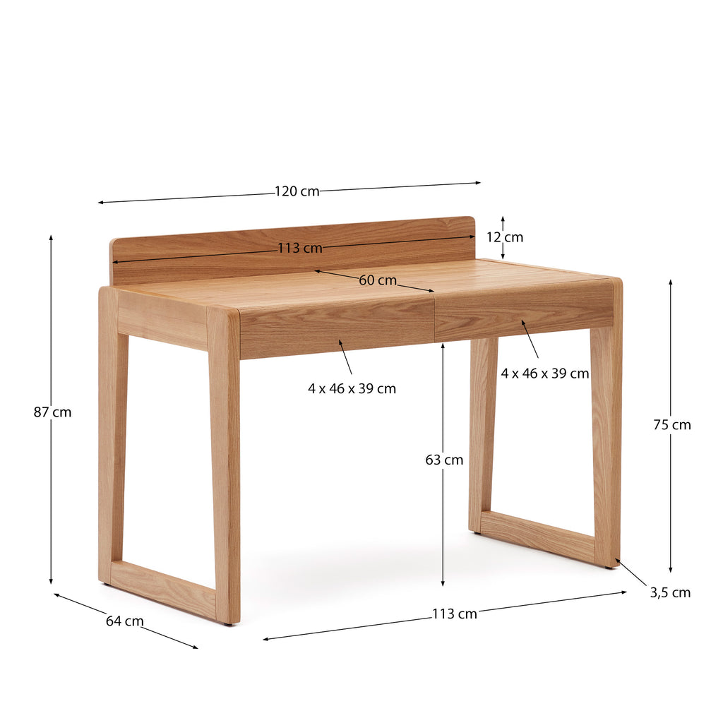 Bureau Arandu en contreplaqué et bois de frêne 120 x 60 cm