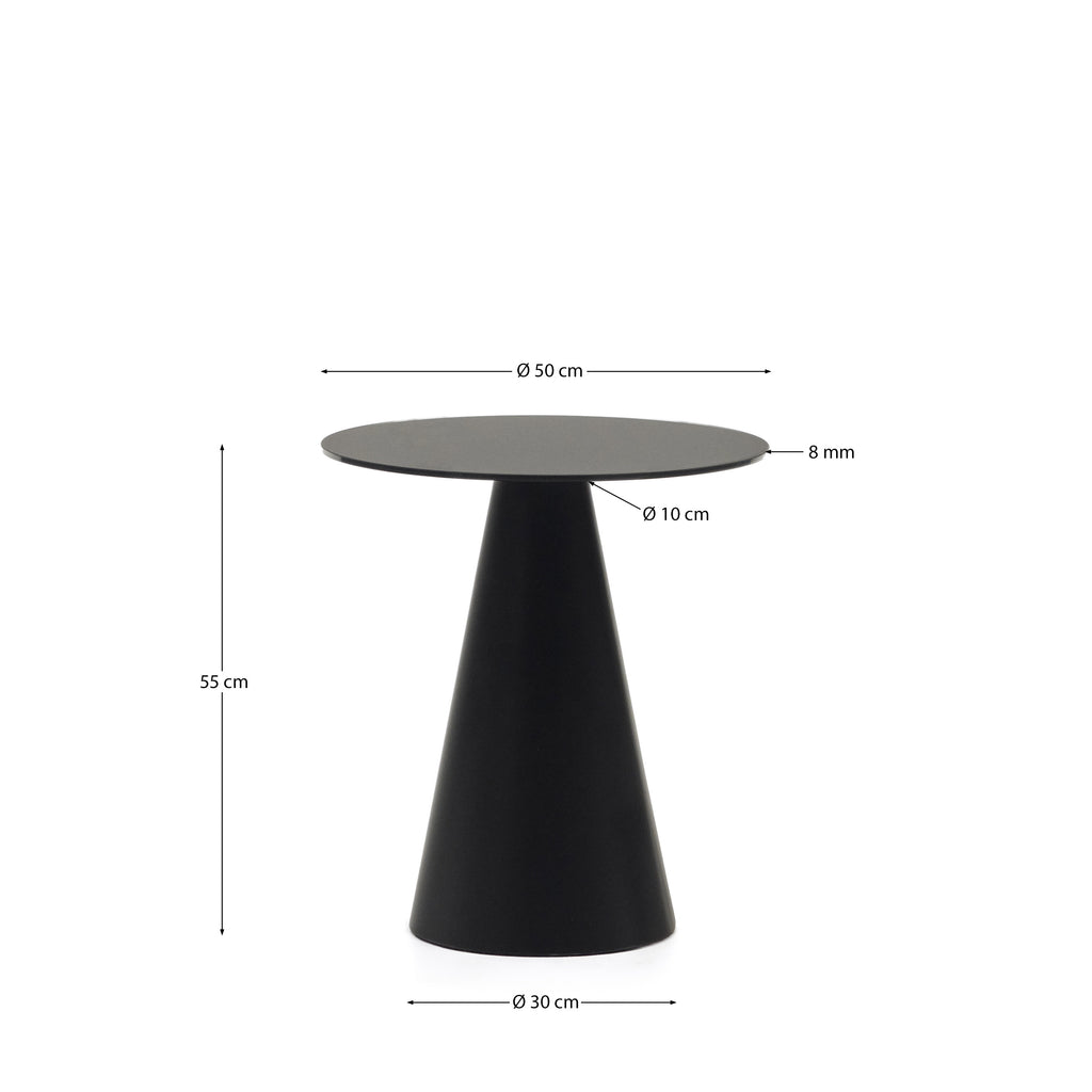 Table d'appoint Wilshire en verre trempé et métal avec finition peinture noir Ø 50 cm