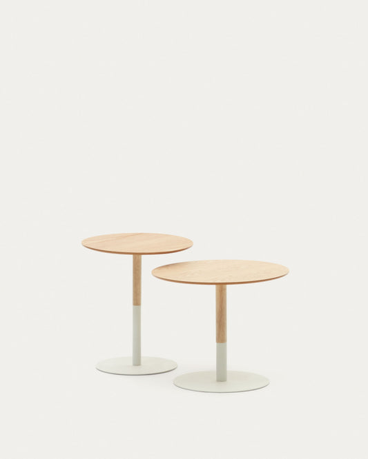 Ensemble de 2 tables d'appoint Watse placage chêne et métal peint blanc mat Ø 40 cm/Ø 48 cm