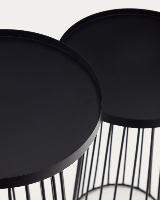 Ensemble Dilva de 2 tables d'appoint en métal peint noir mat Ø 36 cm