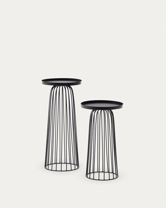 Ensemble Dilva de 2 tables d'appoint en métal peint noir mat Ø 36 cm