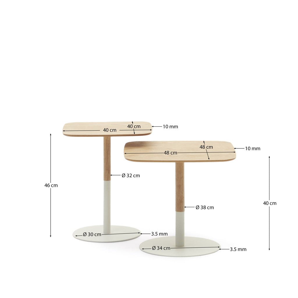 Ensemble de 2 tables d'appoint Watse placage chêne et métal peint blanc mat