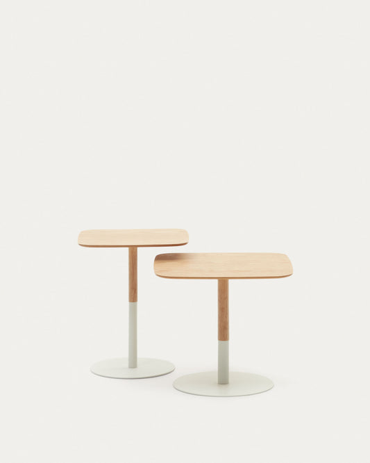 Ensemble de 2 tables d'appoint Watse placage chêne et métal peint blanc mat