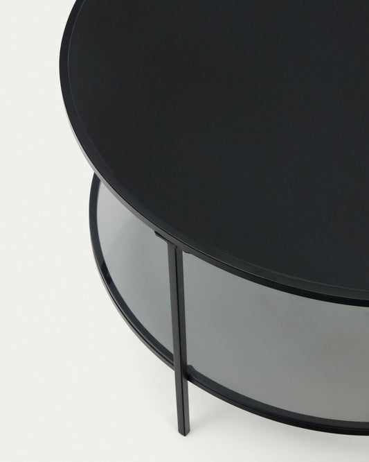 Table basse Gilda en verre trempé et métal avec finition peinture noir mat Ø 80 cm