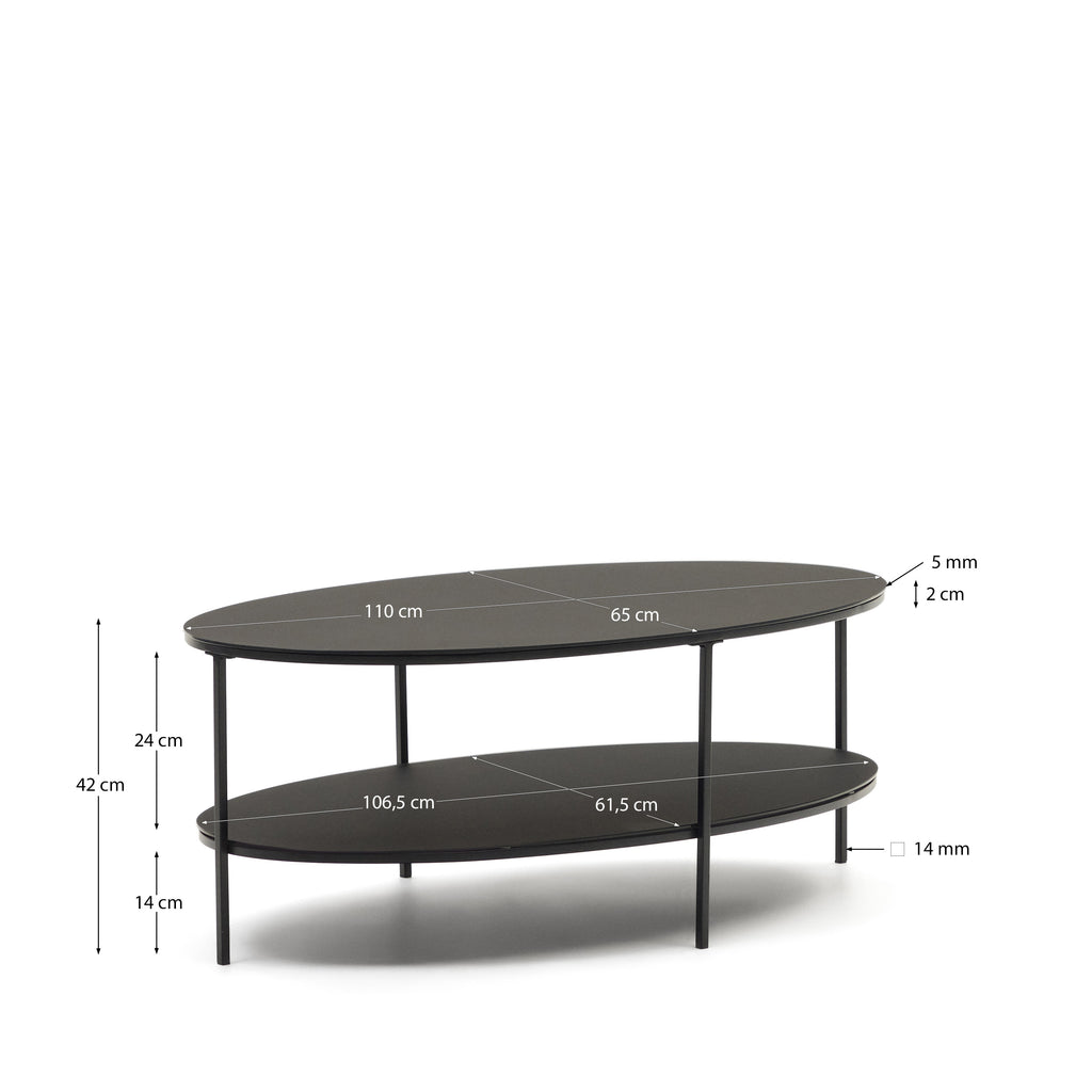 Table basse Fideia verre trempé et métal finition peinture noir brillant Ø 110 cm