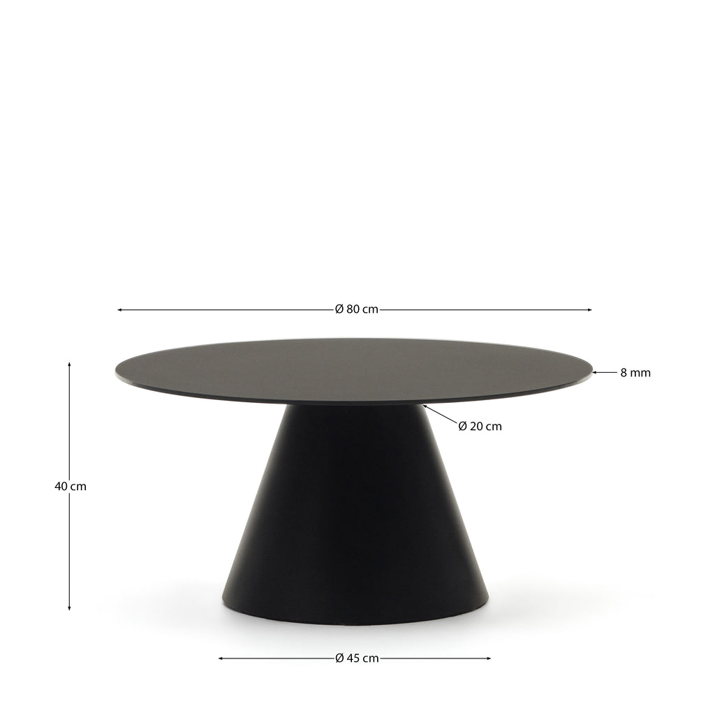 Table basse Wilshire en verre trempé et métal avec finition peinture noir Ø 80 cm