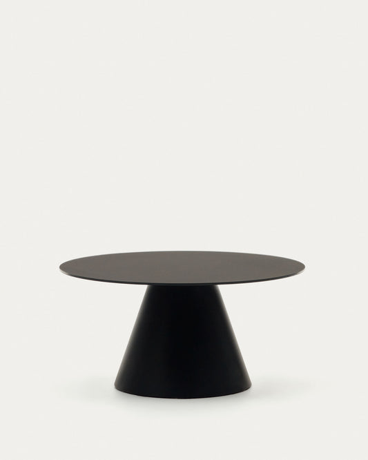 Table basse Wilshire en verre trempé et métal avec finition peinture noir Ø 80 cm