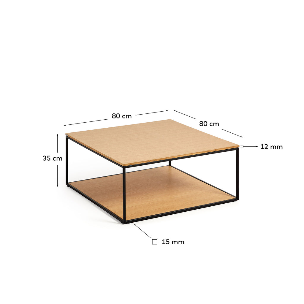 Table basse Yoana en placage de chêne et structure en métal noir 80 x 80 cm