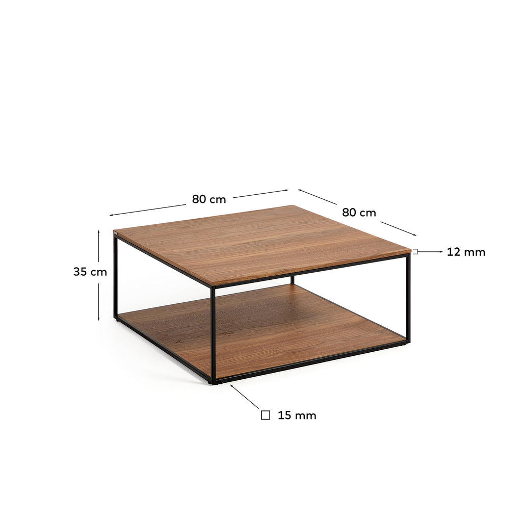 Table basse Yoana en placage de noyer et structure en métal noir 80 x 80 cm