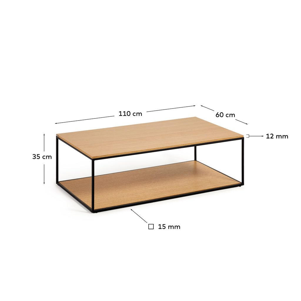 Table basse Yoana en placage de chêne et structure en métal noir 110 x 60 cm